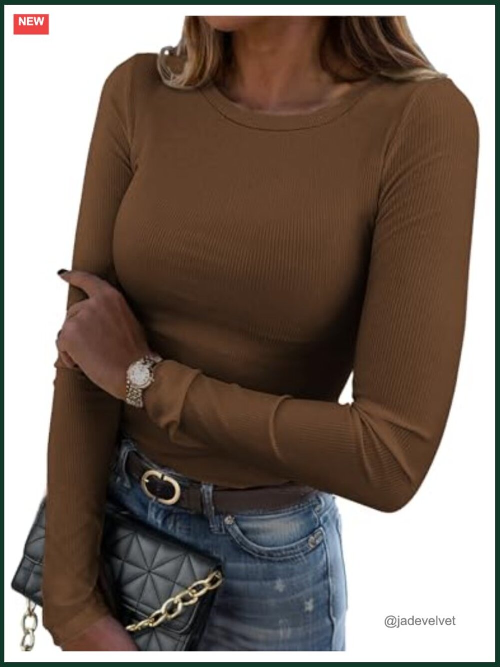 Women's Ribbed Long Sleeve Crewneck Slim Fit T-Shirt Basic Tee